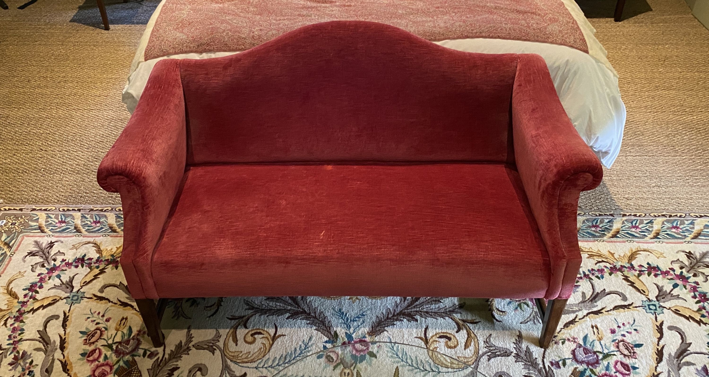 A Georgian style mahogany hump back settee, width 152cm depth 80cm height 88cm